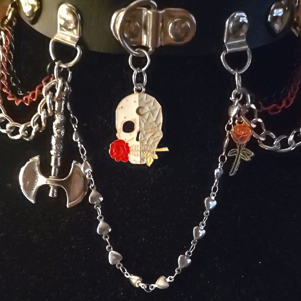 Gothic Black Choker with Chains and Charms